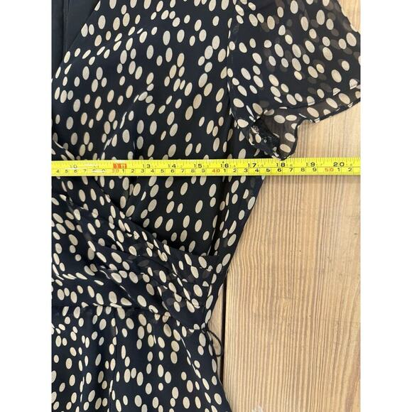 Women's Vintage 90s TALBOT'S Pure Silk Faux Wrap Dress Black Tan Polka Dot 8 - Picture 4 of 7